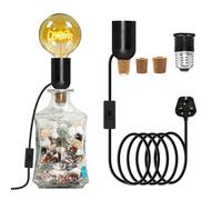 ZRLXFM E27 Lamp Socket for Bottles, Bottle Light Kit with Switch and B22 Adapter, Includes 3 Sizes of Stoppers, Pebble Decoration Supported, Universal DIY Kit for Various Vessels