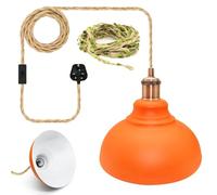 ZRLXFM Metal Lampshades Ceiling Pendant Kit, 9.84” Orange Lighting Shade with 5.1m Hemp Cable, E27 Lamp Base Plug in Hanging Light Fitting - Includes 5m Green Leaf Decorative Cord