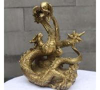 ZRMY Ornaments 7" China Royal Pure Brass Copper Fengshui Dragon Hold Bead Palace Decor Statue