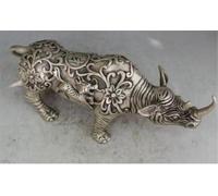 ZRMY Ornaments Copper Statue Chinese Fengshui Silver Copper Carving Auspicious Beast Kirin Kylin Unicorn The Rhino Rhinoceros Animal Statue
