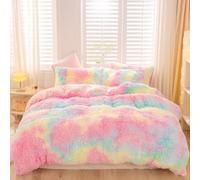 ZRNBAST Faux Fur Duvet Covers Full Size Rainbow Tie-dye Comforter Cover Set for Girls 3 Pcs Fluffy Colorful Ombre Plush Shaggy Bed Sets for Teens Women (Rainbow,Full)