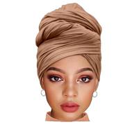 ZRQ 1 Pieces Camel Stretch Hijab Extra Long Solid Color African Shawl Hair Scarfs Jersey Turban Fashion Head Scarf Soft Head Wraps for Black Women