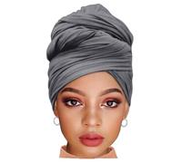 ZRQ 1 Pieces Dark Grey Stretch Hijab Extra Long Solid Color African Shawl Hair Scarfs Jersey Turban Fashion Head Scarf Soft Head Wraps for Black Women