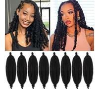 ZRQ 8 Packs Springy Afro Twist Hair For Distressed Soft Locs Pre-Separated Marley Crochet Braiding Hair 16 Inch Black Spring Twist Synthetic Hair Extension For Women 8 Strands/Pack (1B#)