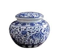 ZRQSMCX Round ginger jar, vase-shaped storage jar, blue and white porcelain series ceramic storage jar with sealing lid, home kitchen decoration jar (color: A-10 * 12.4cm)