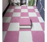 ZRQSMCX Splice Interlocking Carpet 16 Pcs Plush Patchwork Foam Floor Mat, Plush Square Jigsaw Puzzle Floor Mat, Non-Slip Interlocking Carpet foam carpet (Pink+white 0.6cm)