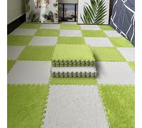 ZRQSMCX Splice Interlocking Carpet 16 Pcs Plush Square Interlocking Carpet, Square Puzzle Floor Mat, Bedroom Crawling Mats foam carpet (Grass Green+white 0.6cm)