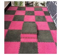 ZRQSMCX Splice Interlocking Carpet 16 Pcs Plush Square Interlocking Carpet, Square Puzzle Floor Mat, Bedroom Crawling Mats foam carpet (Gray+rose 0.6cm)
