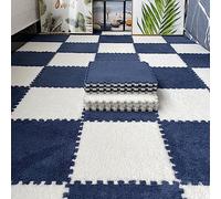 ZRQSMCX Splice Interlocking Carpet 16 Pcs Plush Square Interlocking Carpet, Square Puzzle Floor Mat, Bedroom Crawling Mats foam carpet (White+navy 0.6cm)