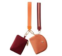 ZRRAJOY Mini Zip Around Wristlet Wallet for Women Dual Pouch Coin Purse with 2 Straps, Keychain & Wristlet, Small Cute Clutch for Teen Girls, Compact Organizer for Cards, Keys and Coins, Ruby+Orange