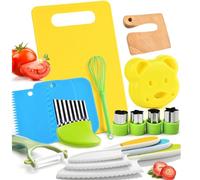 Zrriiyy Montessori Kitchen Tools,16PCS Toddler Knife Set Kids Knife Set for Real Cooking-Kids Kitchen Tools Set Include Toddler Knives Cutting Boards Sandwich Cutters Peeler for Toddler Birthday Gift