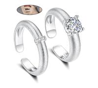 ZRU 2Pcs Silver Rings Set for Women Men Adjustable Finger Rings Sparkling CZ Silver Plated Promise Friendship Couple Engagement Wedding Valentines Anniversary Birthday Gifts
