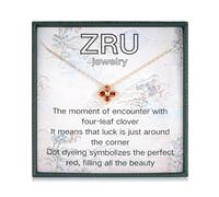 ZRU Gold Flower Necklace for Women Christmas | Red Cubic Zirconia 14K Gold Plated Four Leaf Flower Pendant | 925 Sterling Silver Chain Trendy Fashion Necklace Xmas Birthday Gifts