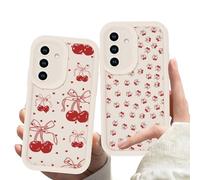 Zrutru 2 Pack Cherry Phone Case for Samsung Galaxy A16 5G 6.7",Cute Aesthetic Cases Kawaii Bow Design Pattern Cover for Girls Women,Beige Soft Anti-Scratch Shockproof Protection Funda for Samsung A16