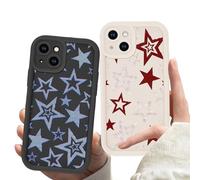 Zrutru 2 Pack Cool Stars Phone Case for iPhone 14 6.1",Cute Y2K Blue Red Star Cases Aesthetic Trendy Design Cover for Women Men Girls,Black White Slim Lens Protection Funda for iPhone 14