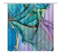 ZRUWUA Marble Shower Curtain Blue Purple Abstract Marble Gold Texture Colorful Ombre Modern Teal Turquoise Bathroom Decor Curtain with Hooks,70" W x 70"