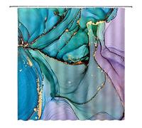 ZRUWUA Marble Shower Curtain Blue Purple Abstract Marble Gold Texture Colorful Ombre Modern Teal Turquoise Bathroom Decor Curtain with Hooks,70" W x 70"