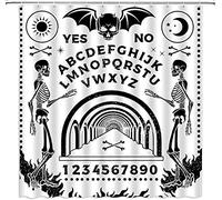ZRUWUA Ouija Board Shower Curtain Gothic Skull Bat Sun Moon Skeleton Magic Sun Moon Halloween Festival Black White Polyester Fabric Bath Decor with Hooks