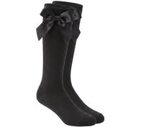 ZRWASKA® 1 Pair Knee High School Socks Girls Cotton Socks with Fluffy Ribbons Bow, School Socks Uniform Party Comfort Fit Long Socks Stocking Girls Knee High Long Sock BLACK, 12-3 (7-10 yrs)