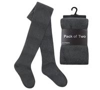 ZRWASKA® 2 Pairs Kids Girls Cotton Tights, Thick Warm Winter School Uniform, Super Soft for Everyday Use (Pack 2) Grey, 3-4 Yrs