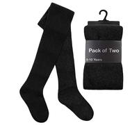 ZRWASKA® 2 Pairs Kids Girls Cotton Tights, Thick Warm Winter School Uniform Tights, Plain Super Soft for Everyday Use (Pack 2) Black, 7-8 Yrs