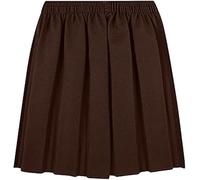 ZRWASKA® Girls Back to School Uniform Skirt- Box Pleated - Fully Elasticated Waist Stretchy Round Bottom Skirt Formal Summer Uniform Dress & Casual Wear | Brown | Age 11-12 Years
