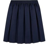 ZRWASKA® Girls Back to School Uniform Skirt- Box Pleated - Fully Elasticated Waist Stretchy Round Bottom Skirt Formal Summer Uniform Dress & Casual Wear | Navy | Age 13-14 Years