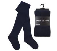 ZRWASKA® Kids Girls Cotton Tights - Uniform Warm Thick Plain Super Soft School Tights (Pack 2) Navy, 13-14 Yrs