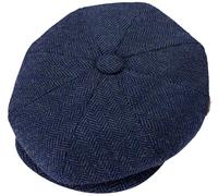 ZRWASKA® Mens Flat Caps UK 8 Panel Peaky Flat Baker Boy Hats Wool Cap - Gatsby Tweed Wool Fabric Newsboy Style Baker 1920s Hat Flat Cap Men Plain Herringbone Blue, Size XXL