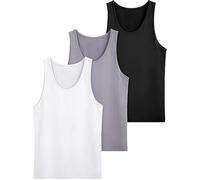 ZRWASKA® Mens Vest Tops Summer Multipack - Sleeve-Less Plain Undershirts Out Door Summer Top Everyday Athletic wear Workout Shirts Men's Cotton Vests Tank Tops White Black Grey (Pack 3) Size XXL
