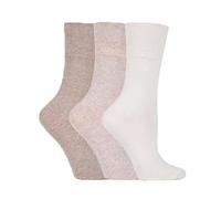 ZRWASKA® Women's Diabetic Socks Oedema friendly Wide Honey Comb top soft cuff Ankle Non-Elastic for Swollen feet Legs Non-Binding Circulatory Sock 3 Pack Size 4-7 (Off White & Browns (3 Pairs))