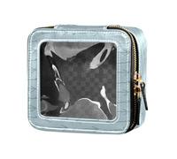ZRWLUCKY Abstract Line Teal Clear Mini Makeup Bag Leather Toiletry Bag Cosmetic Bag with Zipper for Travel Abstract Line Aqua, Blue Green Abstract Line, Blue Green Abstract Line