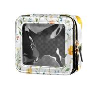 ZRWLUCKY Bellflower Canna Style White Clear Mini Makeup Bag Toiletry Bag Leather Cosmetic Bag for Flying, bellflower Canna style white