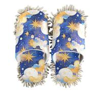 ZRWLUCKY Blue and Gold Night Sky Mop Slippers Shoes for Floor Cleaning Washable Microfiber House Kitchen Dust Mopping Slippers