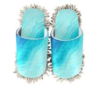 ZRWLUCKY Blue Marble with Gold Veins Mop Slippers Shoes for Floor Cleaning Kitchen Dust Mopping Washable Microfiber House Slippers