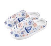 ZRWLUCKY Boat Lighthouse Small Patterm Men's Women's Soft Indoor House Slipper with Memory Foam Washable Fuzzy Slippers Warm Cozy Bedroom Slipper