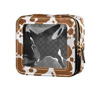 ZRWLUCKY Braun Cow Pattern Bright Animal Small Makeup Travel Bag Toiletry Bags Leather Organizer for Flying, Brown Cow Animal Pattern, braun cow animal model, braun cow animal model