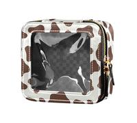 ZRWLUCKY Brown and White Cow Pattern Cute Makeup Case Bag Clear Toiletry Bags Cosmetic Bag for Flying, Cow Brown White Pattern, Motif Cow Brown and White, Motif cow brown and white