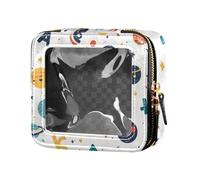 ZRWLUCKY Cartoon Outer Planet White Cute Travel Makeup Bag Clear Travel Bags for Toiletries Leather Organizer Bags for Travel, Cartoon Outer Planet white