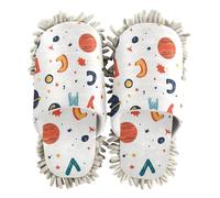 ZRWLUCKY Cartoon Outer Planet White Mop Slippers Shoes for Floor Cleaning Washable Microfiber House Kitchen Dust Mopping Slippers