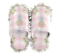 ZRWLUCKY Check and Grace Floral Mop Slippers Shoes for Floor Cleaning Kitchen Dust Mopping Washable Microfiber House Slippers