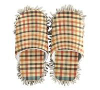 ZRWLUCKY Checkered Pattern Mop Slippers Shoes for Floor Cleaning Kitchen Dust Mopping Washable Microfiber House Slippers