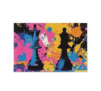 ZRWLUCKY Chess Set Blue and Yellow Wooden Jigsaw Puzzles for Adults, 500 Pieces, 14.9 x 20.5 inches, Puzzle for Family Game Play