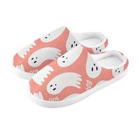 ZRWLUCKY Coral Pink Halloween Ghosts Men's Womens House Slipper with Memory Foam Soft Fuzzy Slipper Warm Winter Cozy Slippers for Home Outdoor