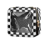 ZRWLUCKY Cosmetic bag ladies leather transparent black white Scandinavian dots pattern zipper closure black and white Scandinavian dots contemporary, Black And White Scandinavian Dots Contemporary,