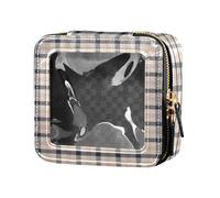 ZRWLUCKY Cosmetic bag made of transparent leather with diamond pattern and brown buffalo check, Scotland, Scotland, Scotland