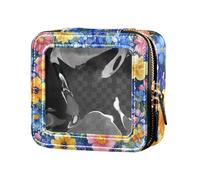 ZRWLUCKY Delphinium Blue Peach and Yellow Clear Makeup Organizer Bag Toiletry Bags Cosmetic Organizer Case for Traveling, Delphinium Blue peach and yellow