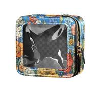 ZRWLUCKY Delphinium Rose Blue Cute Makeup Case Bag Clear Toiletry Bag with Zipper Leather Organizer Bags for Flying, Delphinium Rose Blue