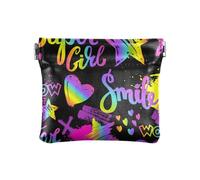 ZRWLUCKY Disco Retro Wow Cblack Women's Leather Coin Purses Pouches Portable Mini Makeup Bag for Girls Ladies Handbag, Multicolor, 4.33"(L) x 3.74"(W) x 0.39"(H), Print