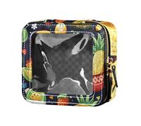 ZRWLUCKY Drinks and Food Pattern Black Clear Small Makeup Bag for Purse Toiletry Bags Skin Care Bag for Women, Drinks and food pattern black
